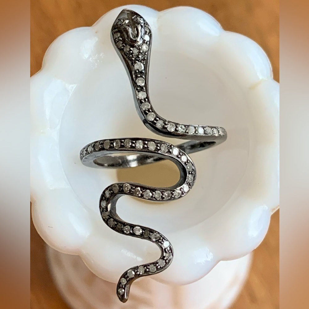 S Carter Designs * Stunning Sterling Silver Pave Diamond Snake Ring - Picture 2 of 10